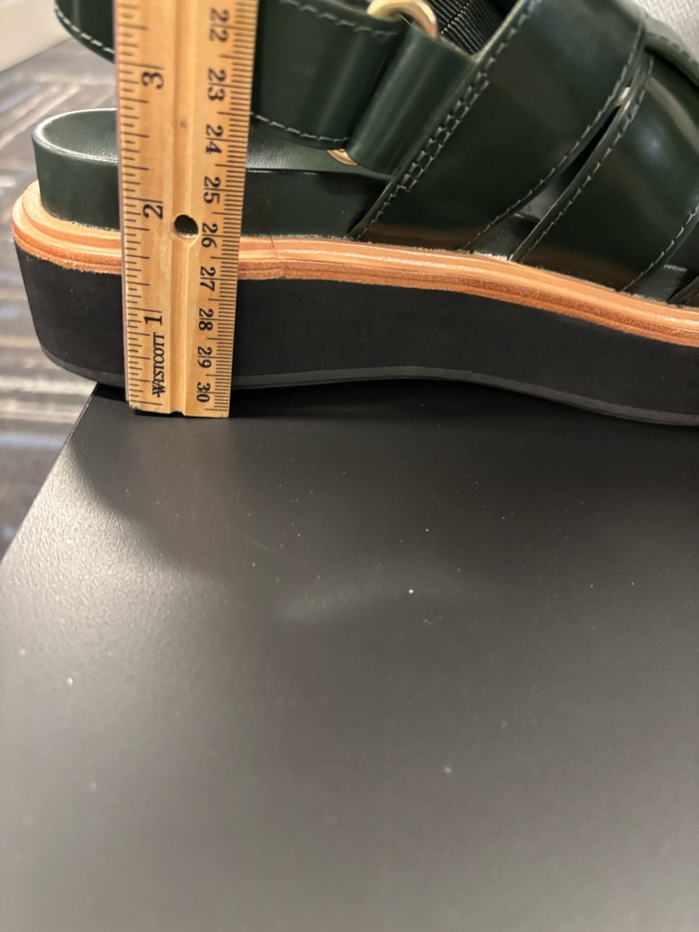 Loeffler Randall Dark Green Leather Fisherman Sandals - Picture 14 of 16